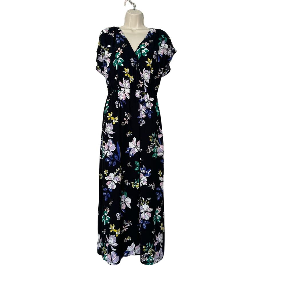 Halogen Black Floral Faux Wrap Midi Dress Size‎ S